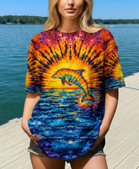 DOLPHIN SUNSET WATERCOLOR PATTERN ALL OVER PRINT - TLHN0904262
