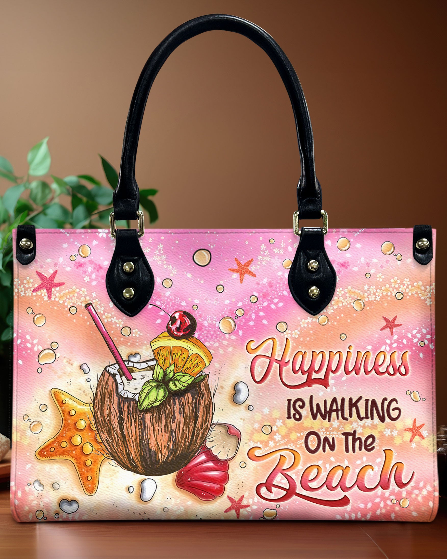 HAPPINESS IS WALKING ON THE BEACH LEATHER HANDBAG - YHLN2108244