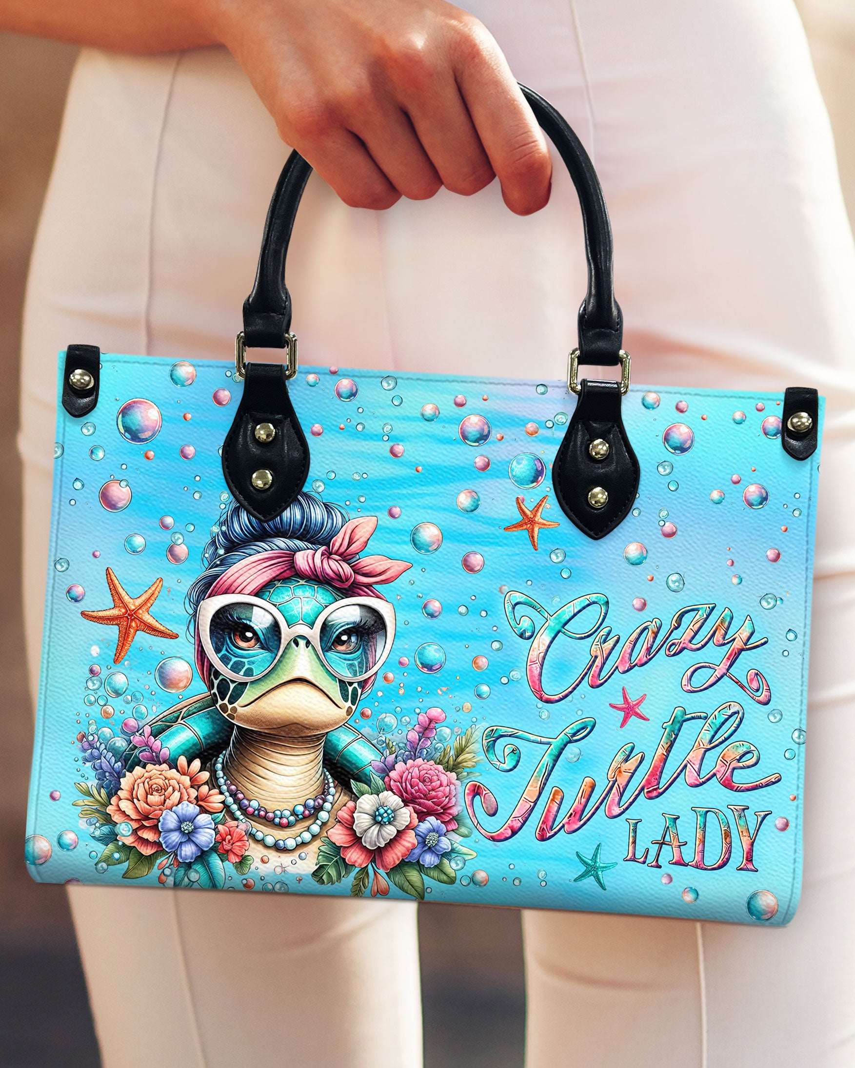 CRAZY TURTLE LADY LEATHER HANDBAG - YHLN0410244