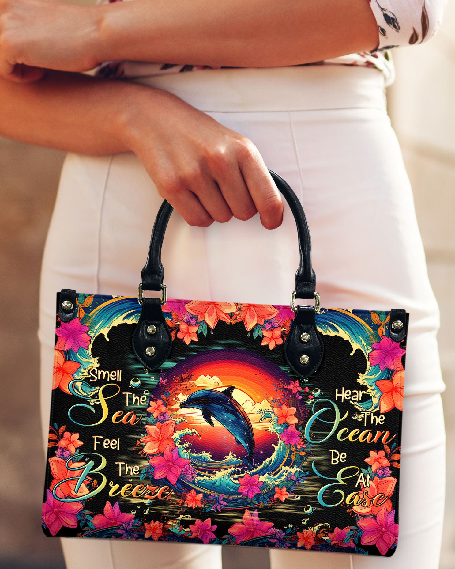 SMELL THE SEA FEEL THE BREEZE DOLPHIN LEATHER HANDBAG - TLTR0107244