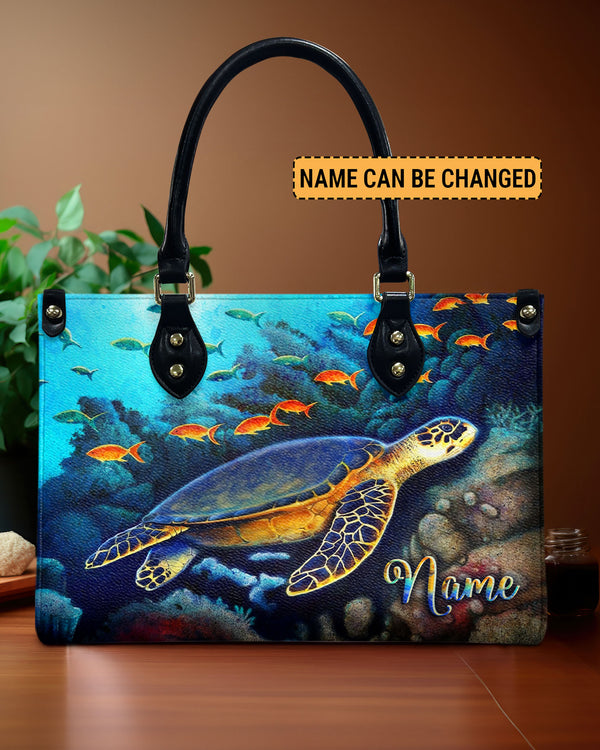 PAINTING TURTLE OCEAN LEATHER HANDBAG - YHLT2709244