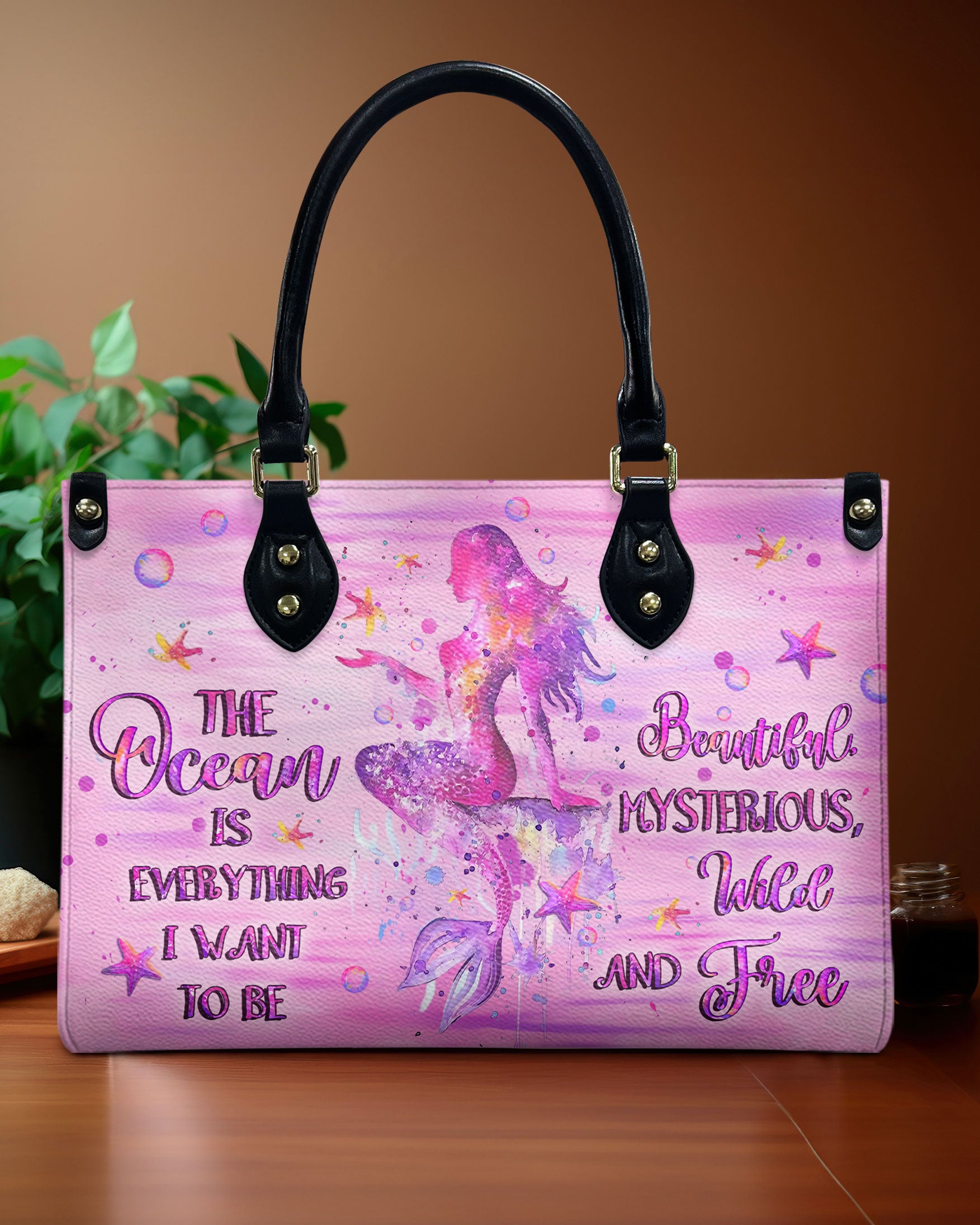 THE OCEAN IS EVERYTHING I WANT TO BE MERMAID LEATHER HANDBAG - YHLT0210244