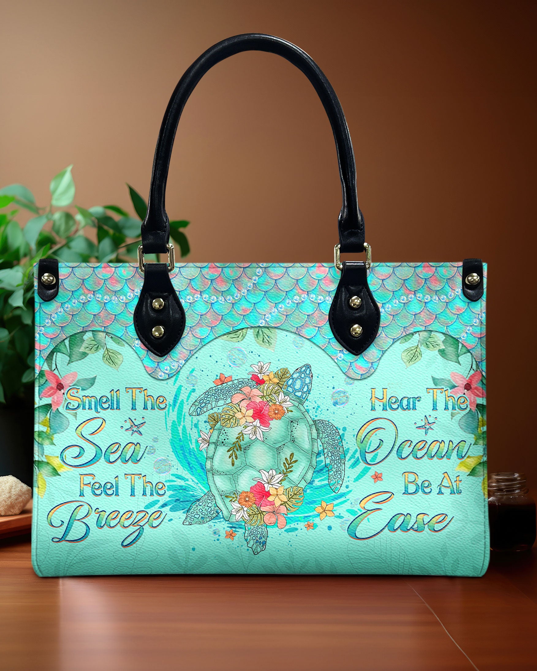 SMELL THE SEA FEEL THE BREEZE TURTLE LEATHER HANDBAG - YHLT2703243