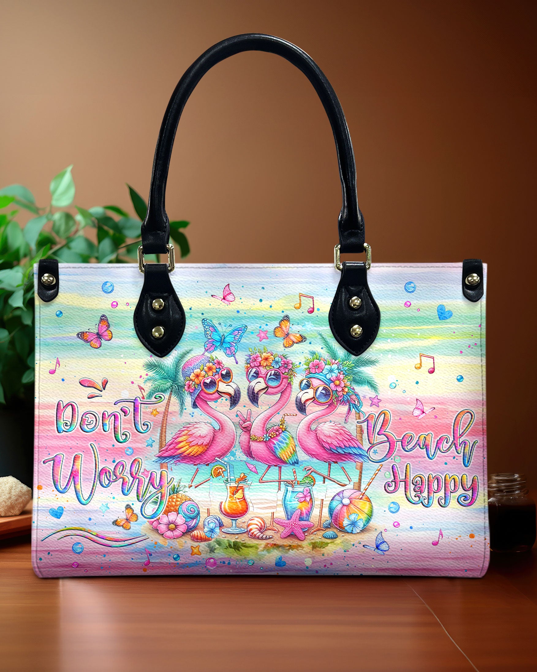 DON'T WORRY BEACH HAPPY FLAMINGO LEATHER HANDBAG - YHLT2507243