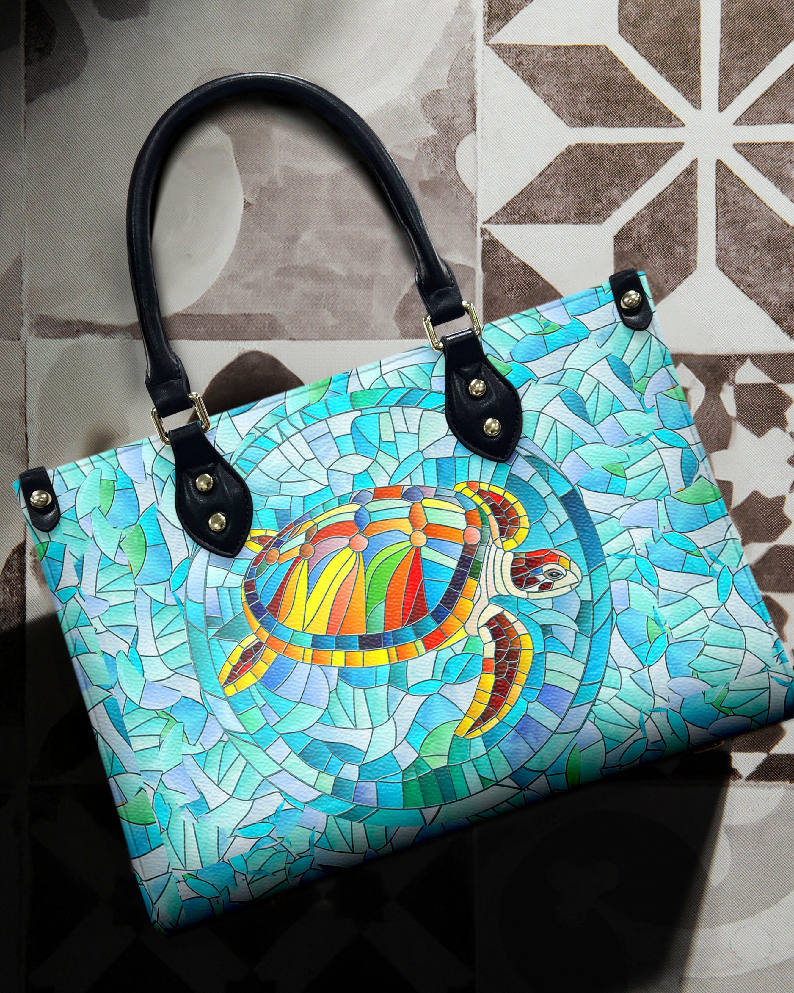 STAINED GLASS TURTLE LEATHER HANDBAG - YHHN1607244