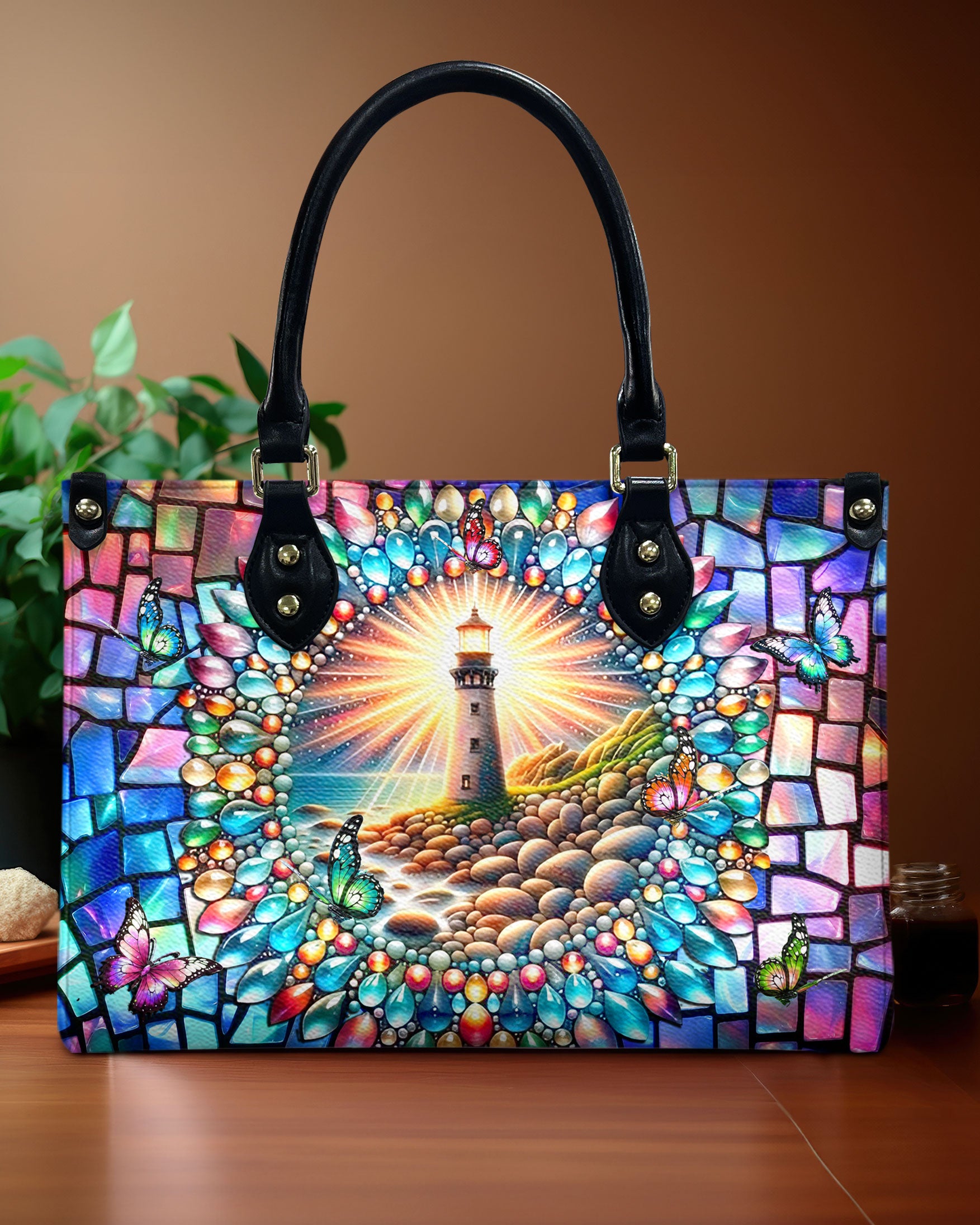 LIGHTHOUSE STAINED GLASS LEATHER HANDBAG - YHLT1106242