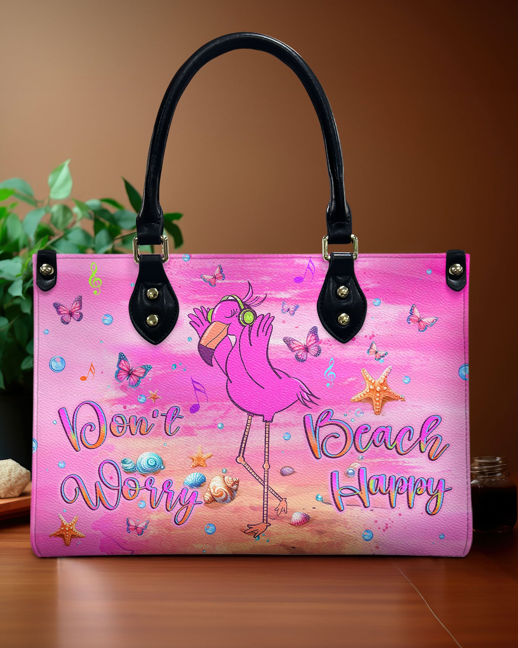 DON'T WORRY BEACH HAPPY FLAMINGO LEATHER HANDBAG - YHLT0310244