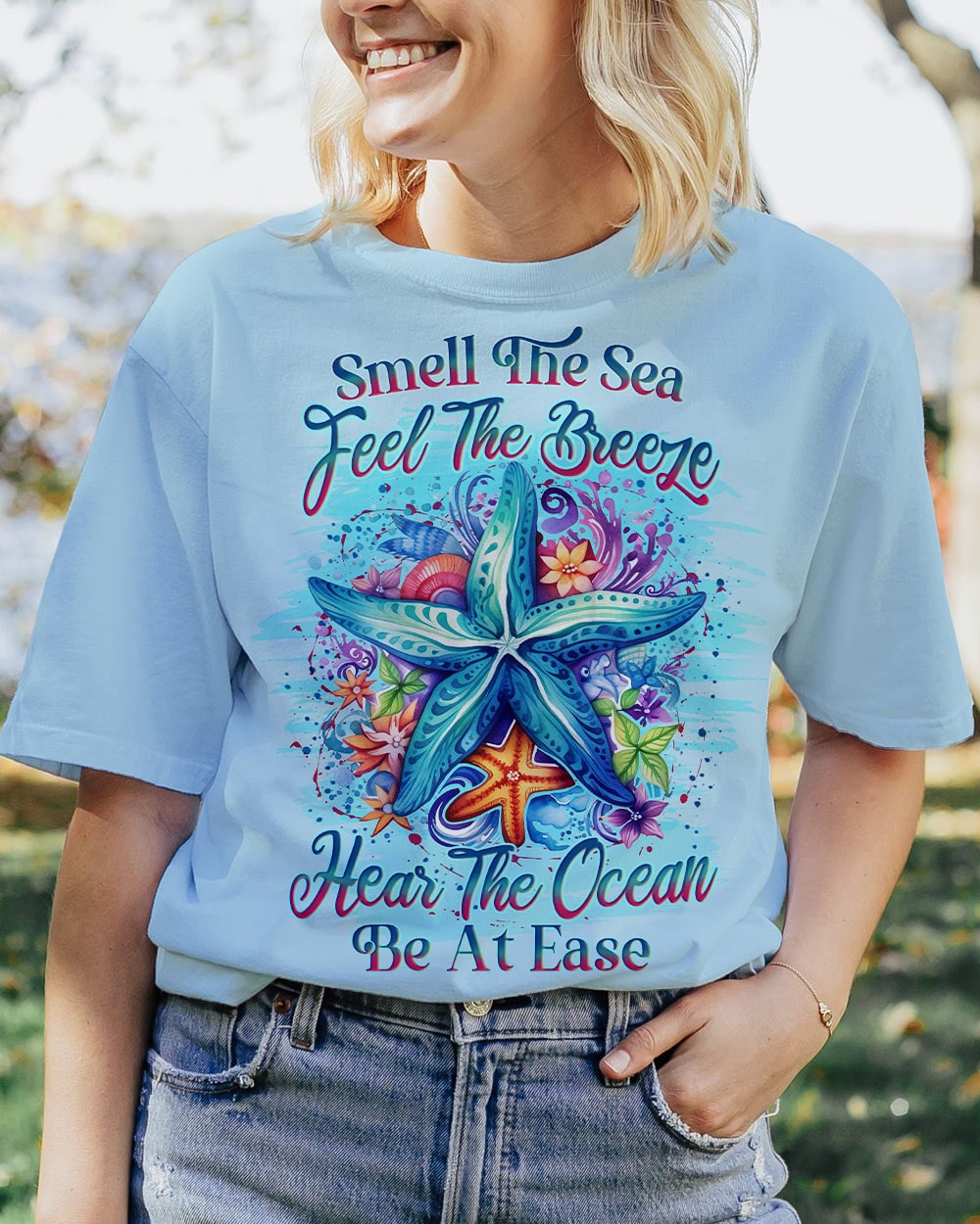 SMELL THE SEA FEEL THE BREEZE STARFISH COTTON SHIRT - YHLN1107231