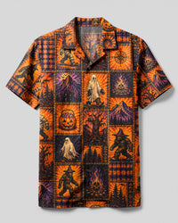 SPOOKY BIGFOOT  HALLOWEEN PATCHWORK CAMP SHIRT - TLHN2307263
