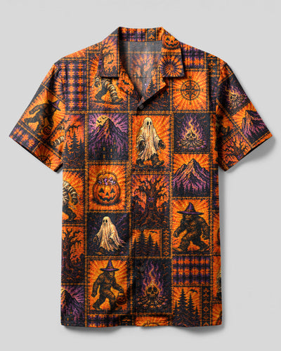 SPOOKY BIGFOOT  HALLOWEEN PATCHWORK CAMP SHIRT - TLHN2307263