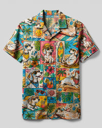 TROPICAL PLAYFUL DACHSHUND DOG CAMP SHIRT - TLHN2807262