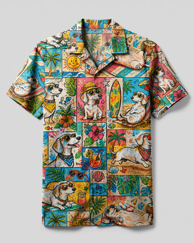 TROPICAL PLAYFUL DACHSHUND DOG CAMP SHIRT - TLHN2807262