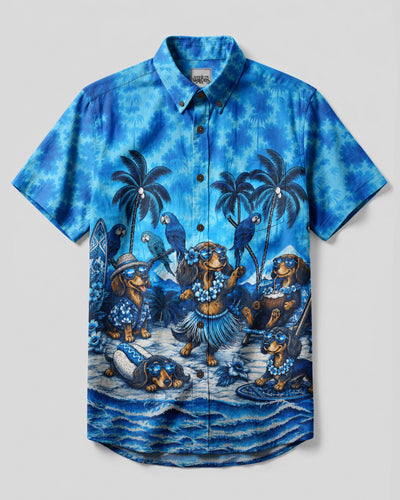 BEACH PARTY DACHSHUND DOG BUTTON-DOWN COLLAR SHIRT - TLHN2807265