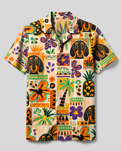 TROPICAL DACHSHUND DOG PATCHWORK CAMP SHIRT - TLHN0708262