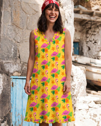 TROPICAL FLAMINGO V-NECK TUNIC DRESS - TLTW1308264