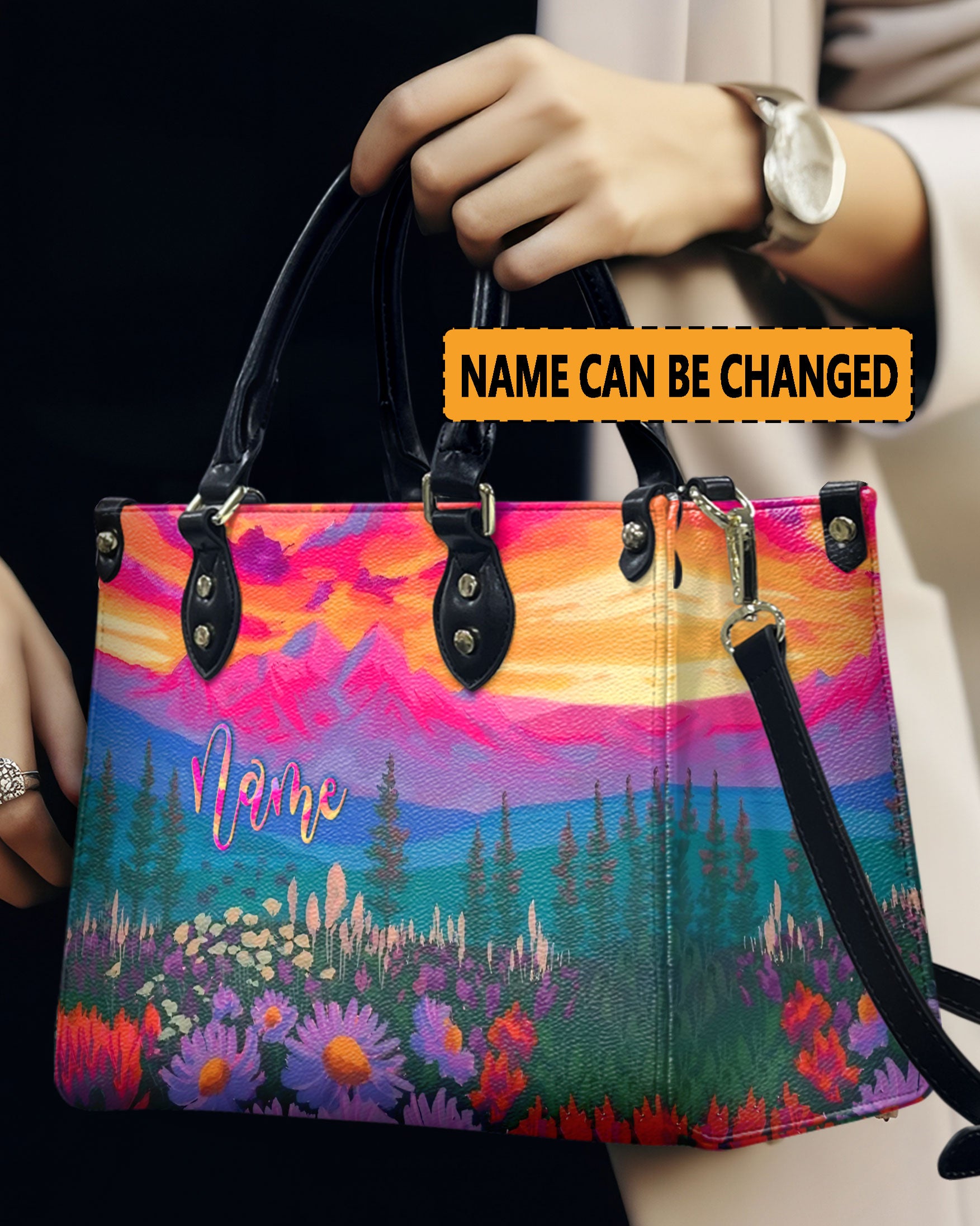 PAINTING COLOFUL FLOWER FIELD LEATHER HANDBAG - YHLN2511244