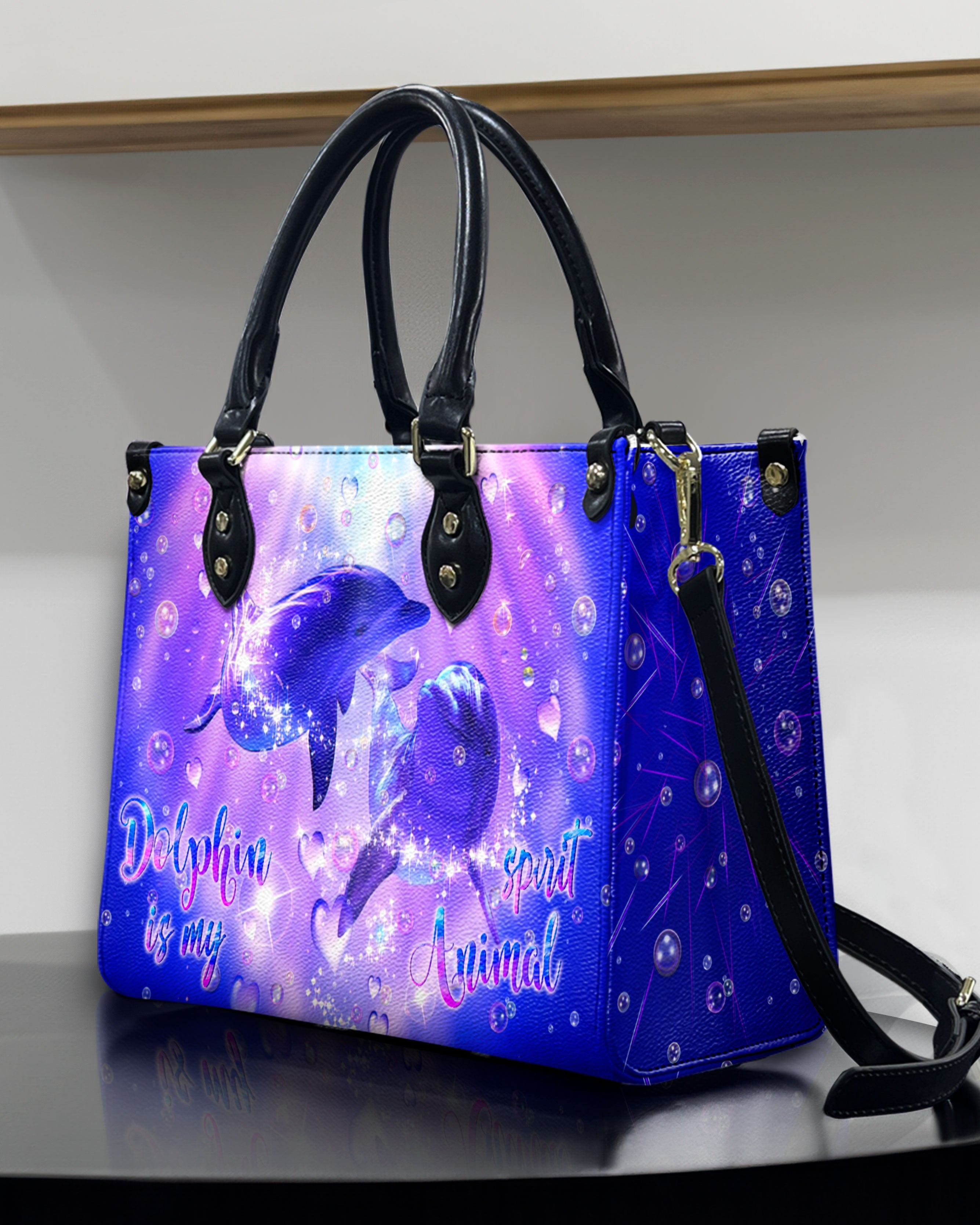 DOLPHIN IS MY SPIRIT ANIMAL LEATHER HANDBAG - YHLN0207244