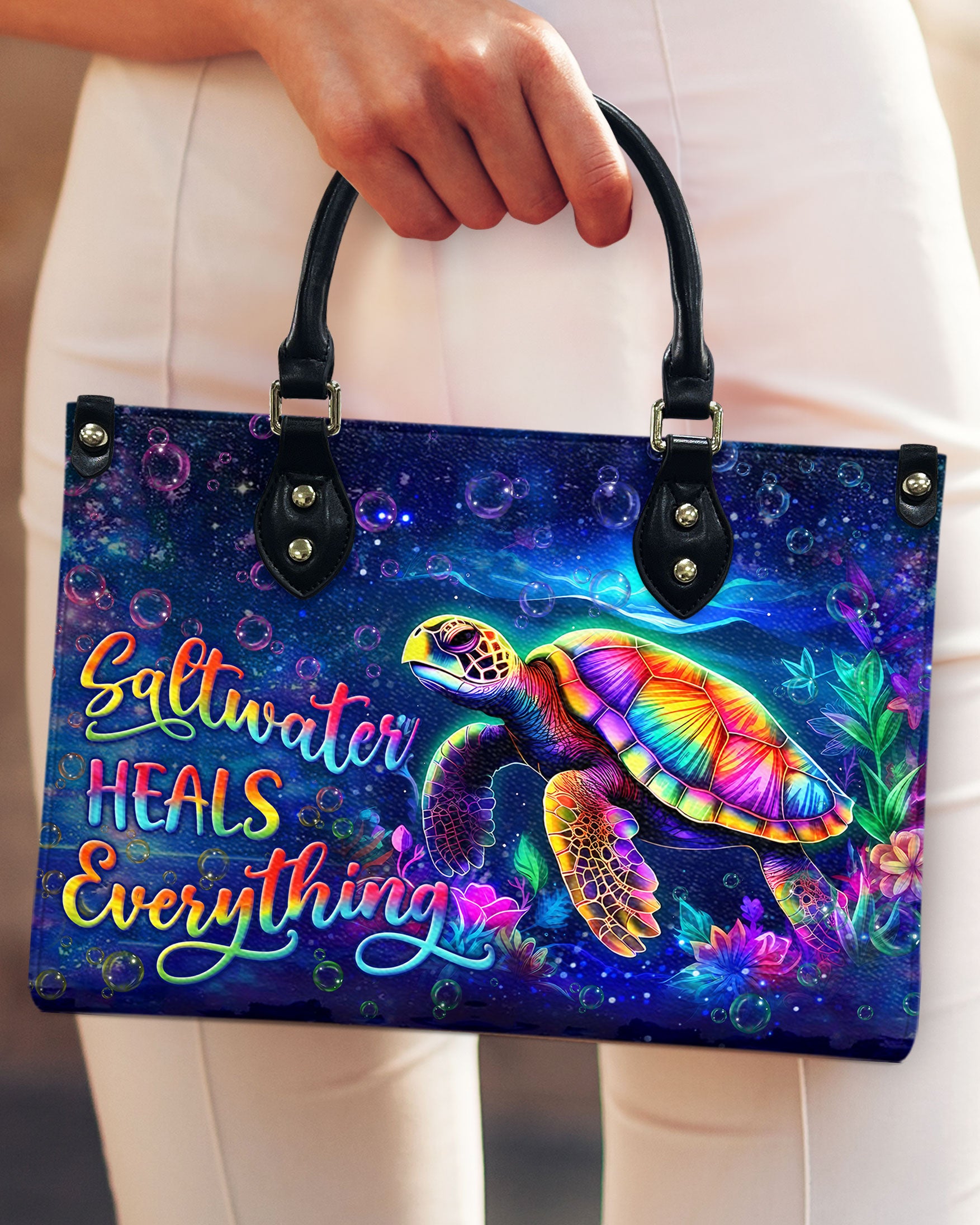 SALTWATER HEALS EVERYTHING TURTLE LEATHER HANDBAG - YHLN0111244