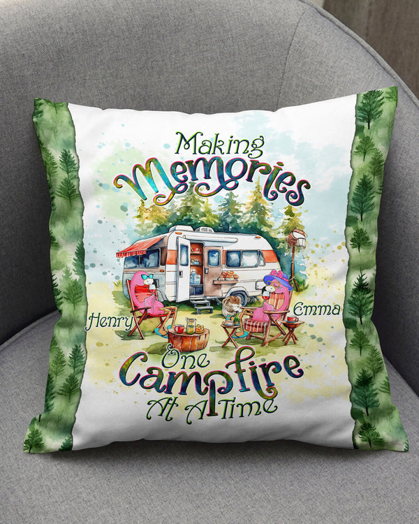 PERSONALIZED MAKING MEMORIES ONE CAMPFIRE AT A TIME FLAMINGO PILLOW  - TLTW0702251