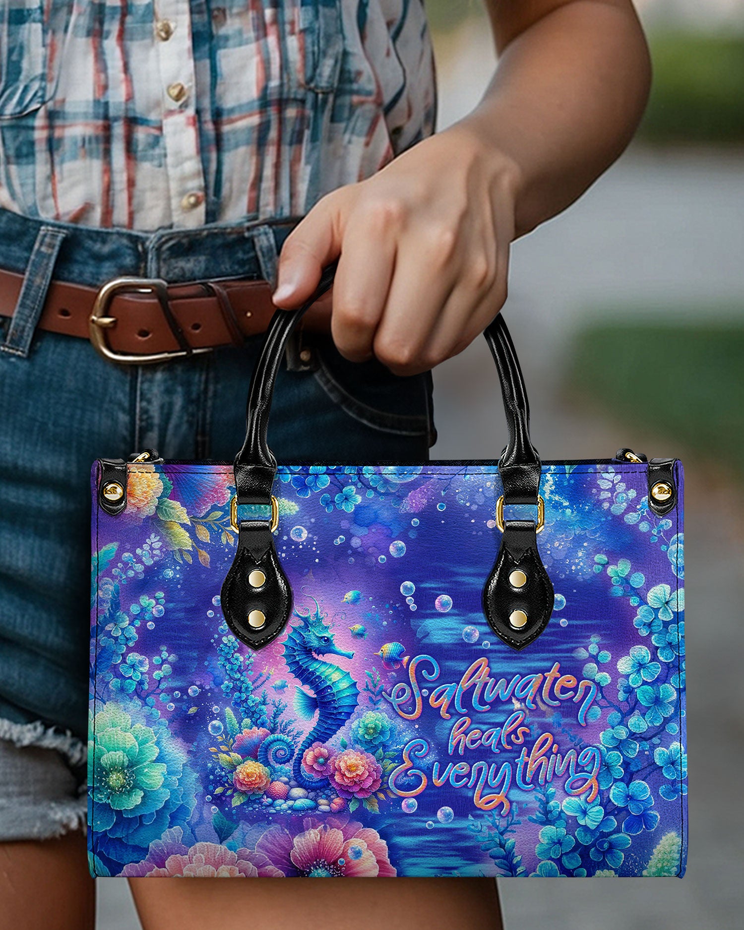 SALTWATER HEALS EVERYTHING SEAHORSE LEATHER HANDBAG - TLNT2903245