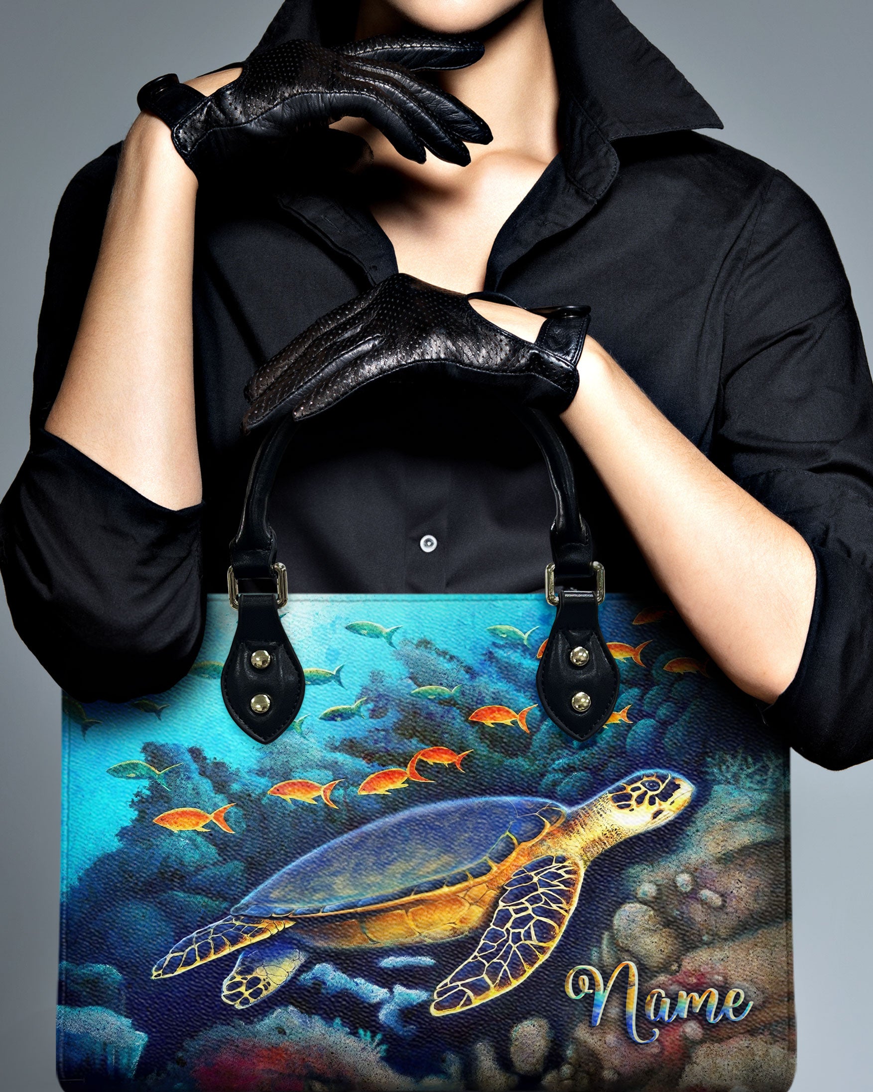 PAINTING TURTLE OCEAN LEATHER HANDBAG - YHLT2709244