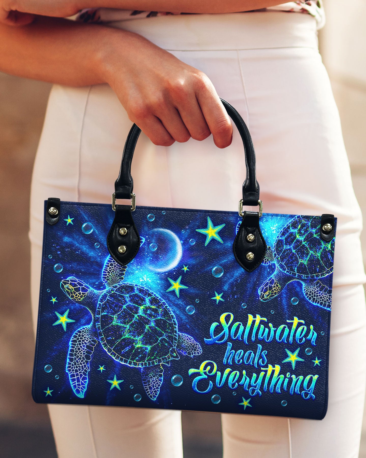 SALTWATER HEALS EVERYTHING TURTLE  LEATHER HANDBAG - TLNO2812243