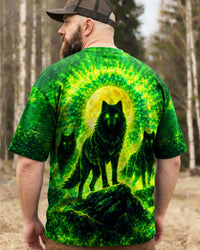 WOLF UNDER MOON GREEN SWIRL ALL OVER PRINT - TLNT2001261