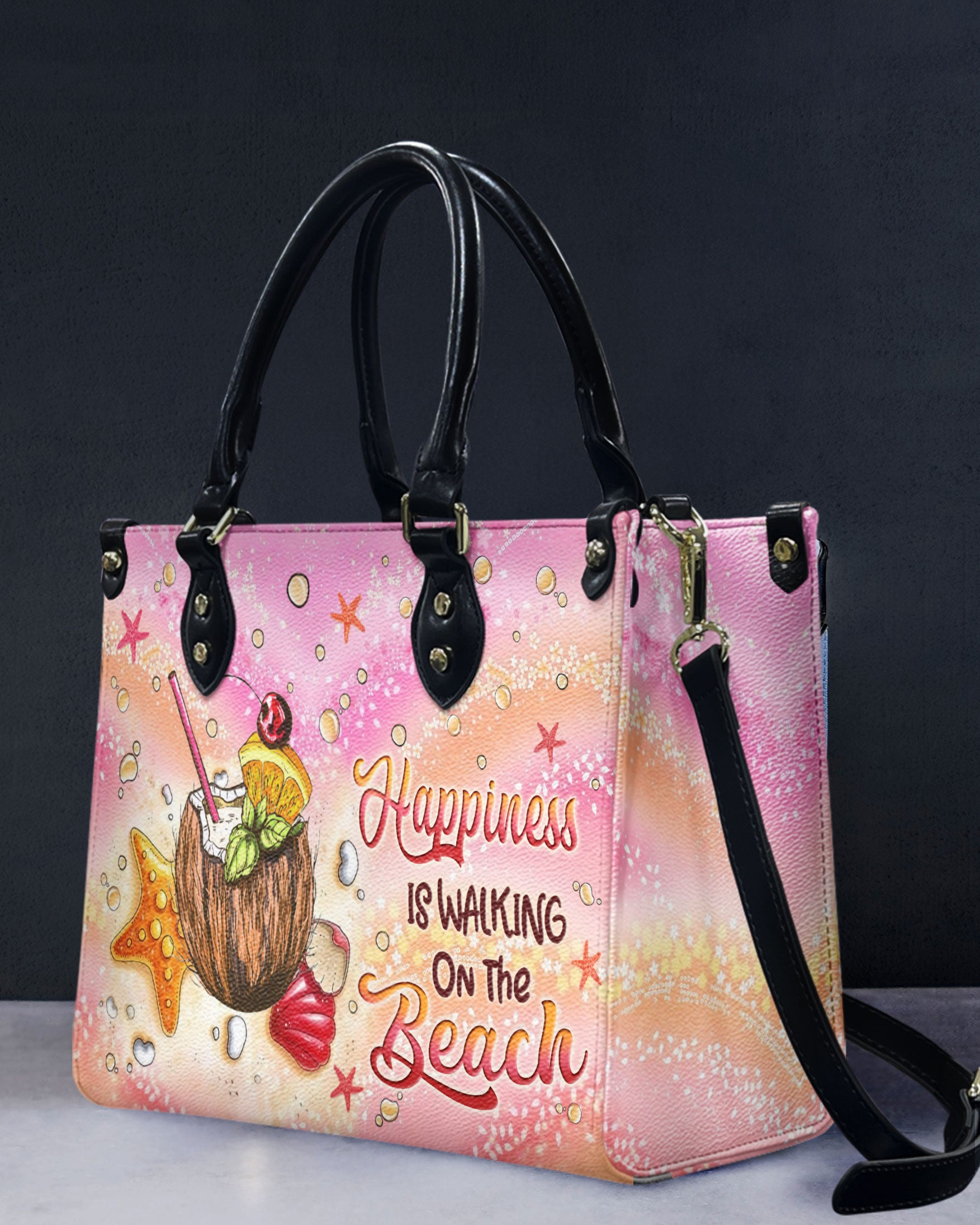 HAPPINESS IS WALKING ON THE BEACH LEATHER HANDBAG - YHLN2108244