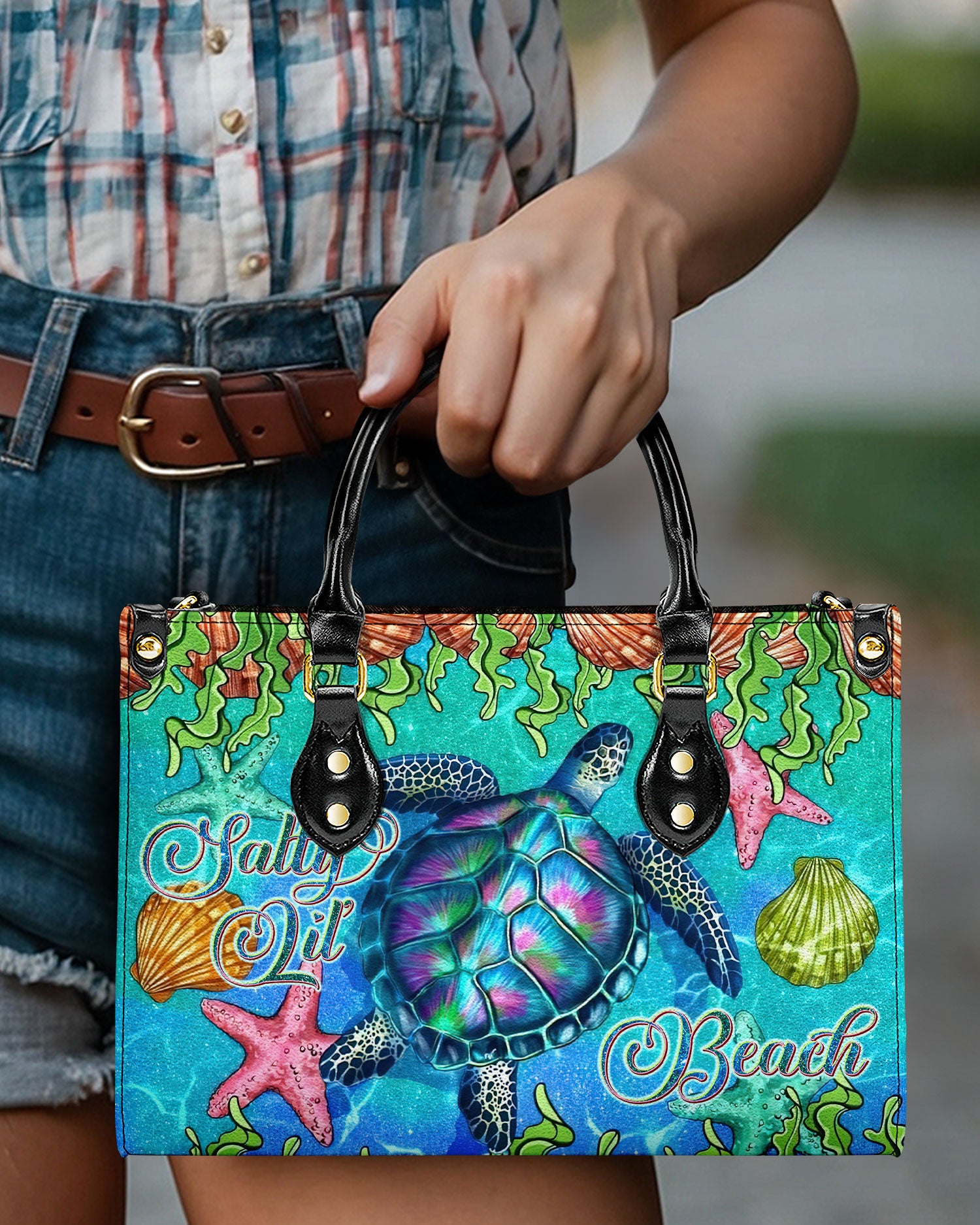 SALTY LIL' BEACH TURTLE LEATHER HANDBAG - TLNT0606244