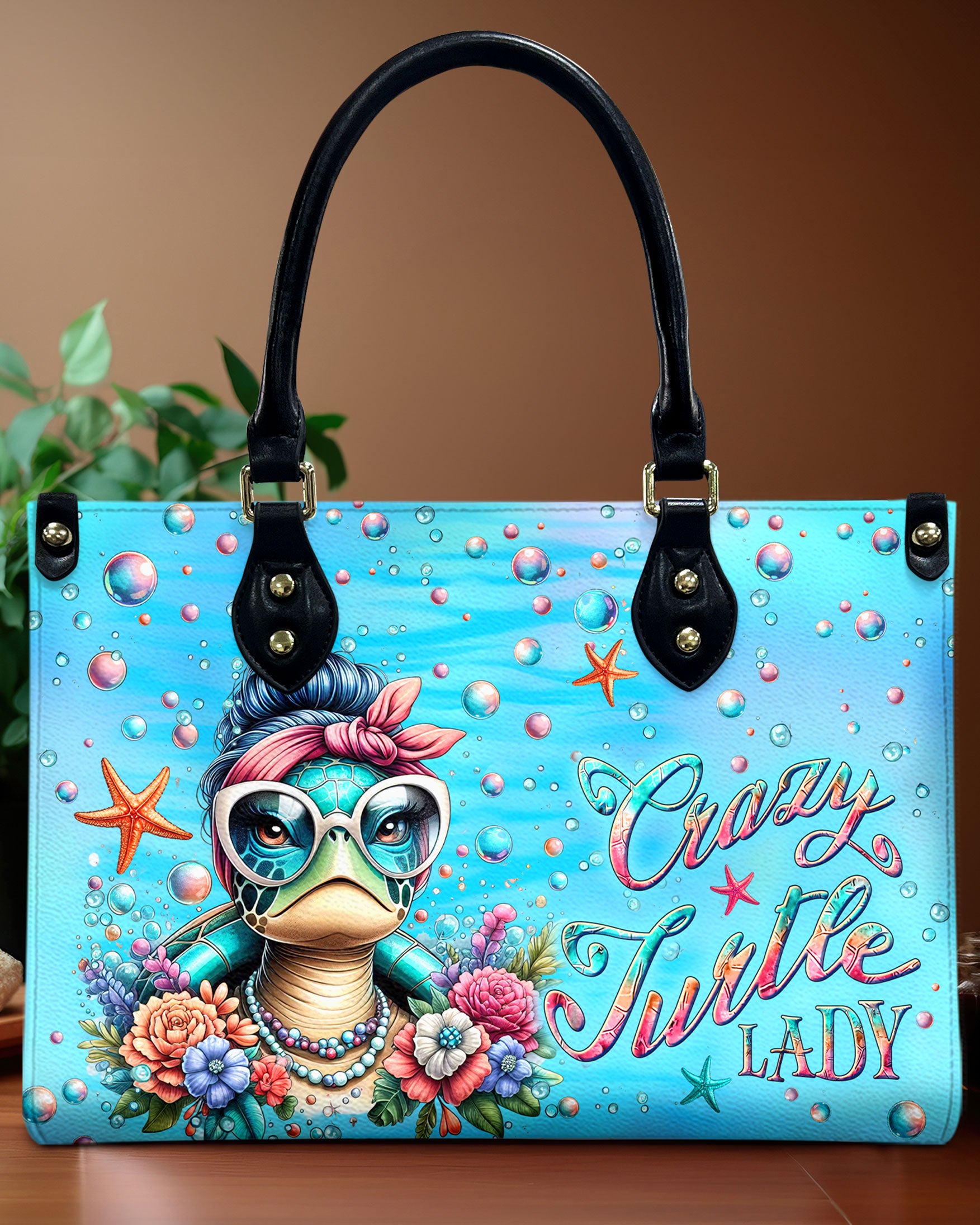 CRAZY TURTLE LADY LEATHER HANDBAG - YHLN0410244