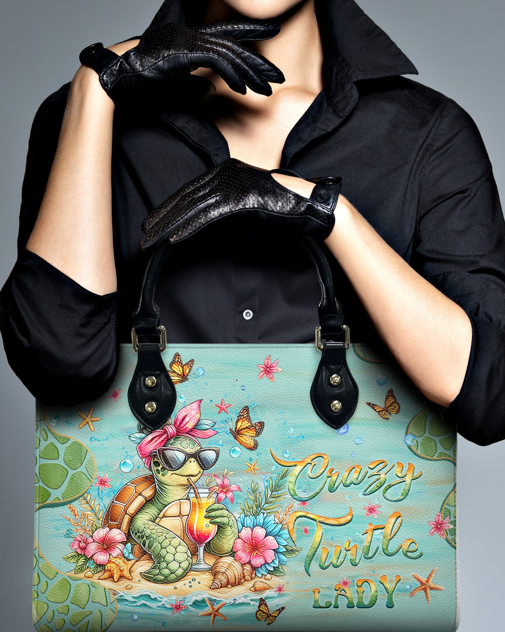 CRAZY TURTLE LADY LEATHER HANDBAG - YHLT0511244