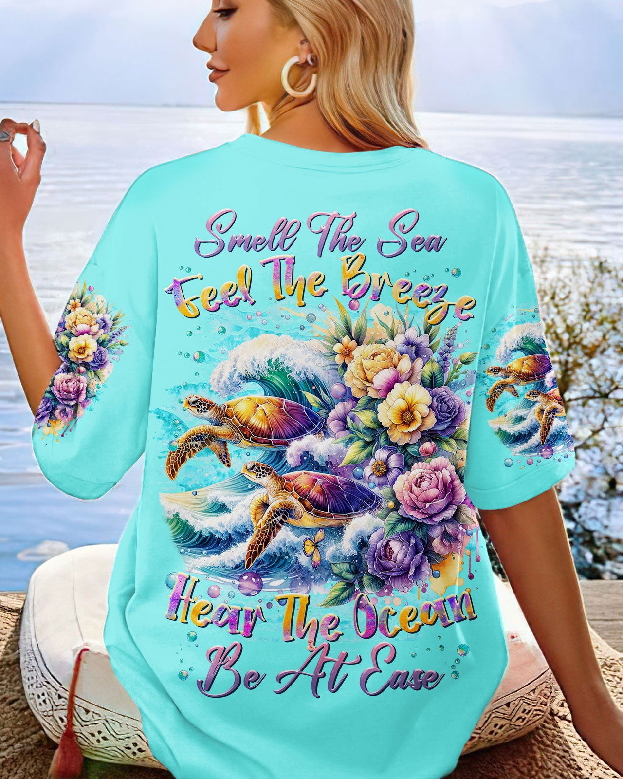 SMELL THE SEA FEEL THE BREEZE TURTLE ALL OVER PRINT - TLTR3011234