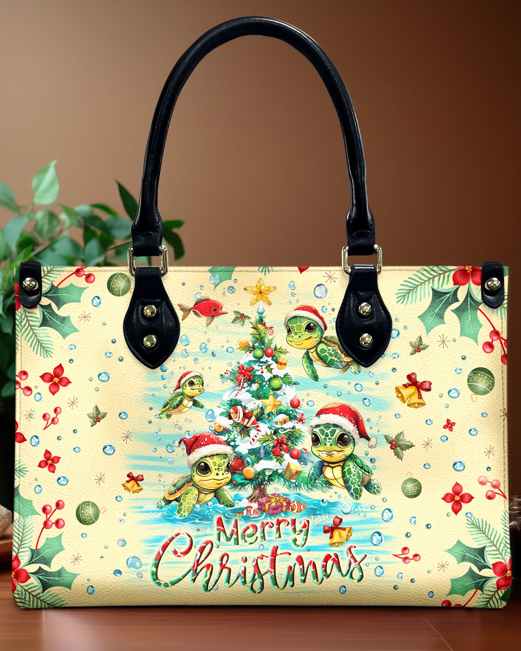 MERRY CHRISTMAS TURTLE LEATHER HANDBAG - YHLN2810244