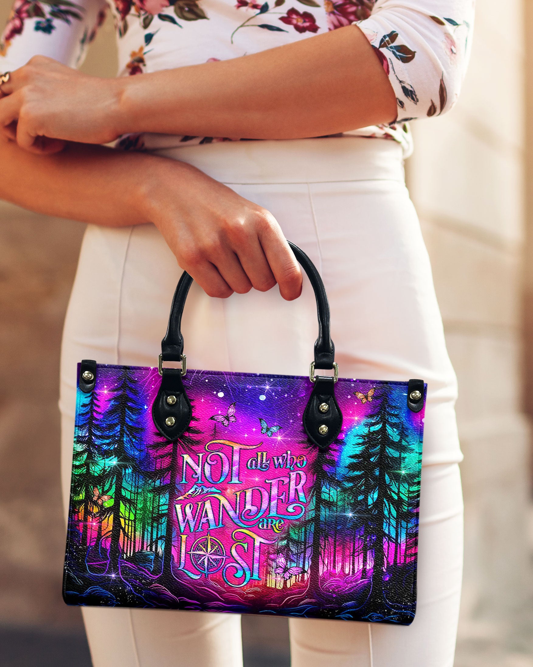 NOT ALL WHO WANDER ARE LOST LEATHER HANDBAG - YHLT0509243