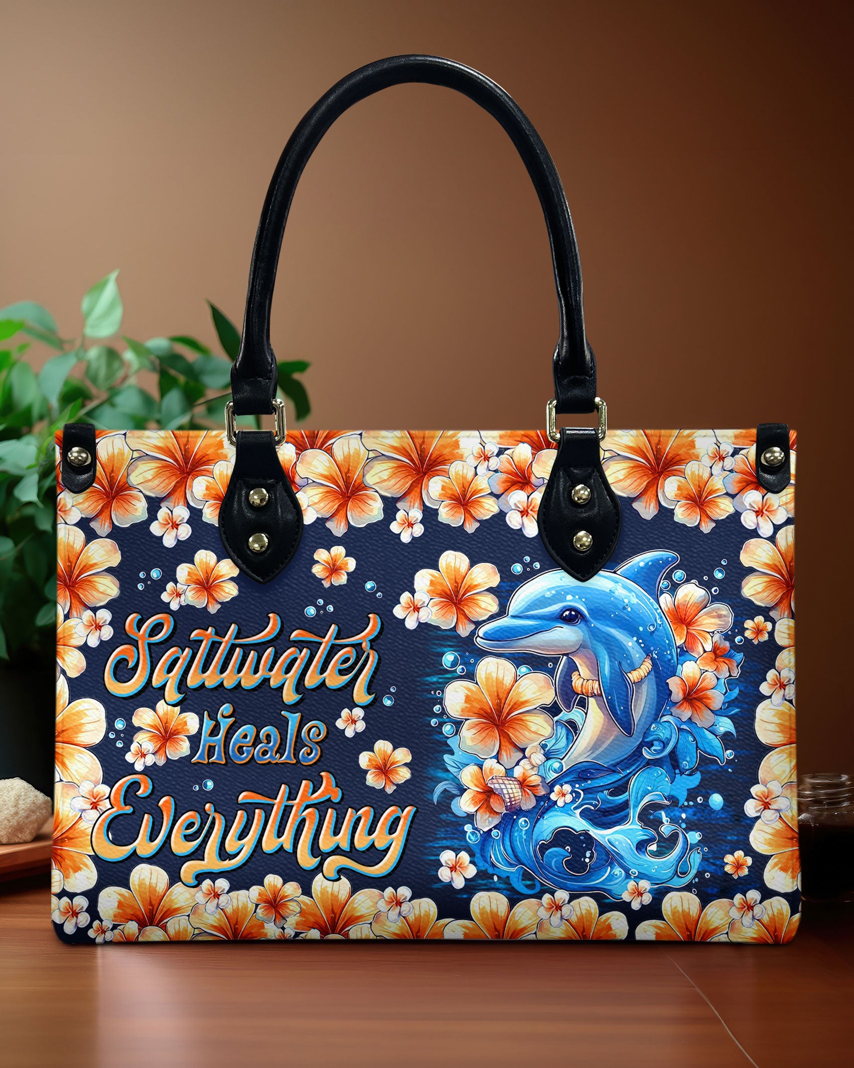 SALTWATER HEALS EVERYTHING DOLPHIN LEATHER HANDBAG - TLTR2812242