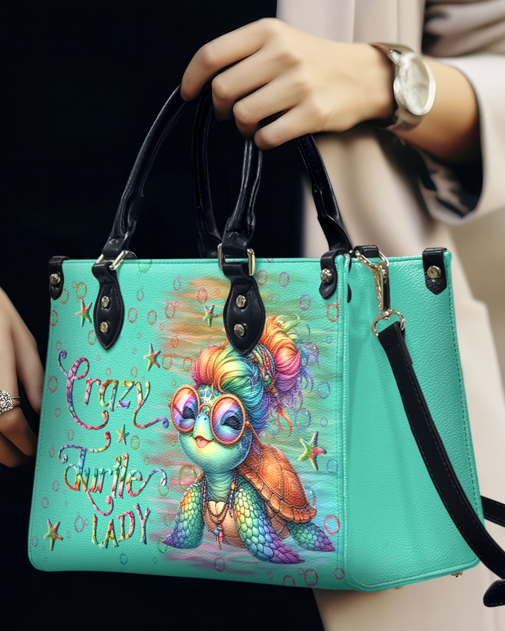 CRAZY TURTLE LADY LEATHER HANDBAG - YHLN1510245