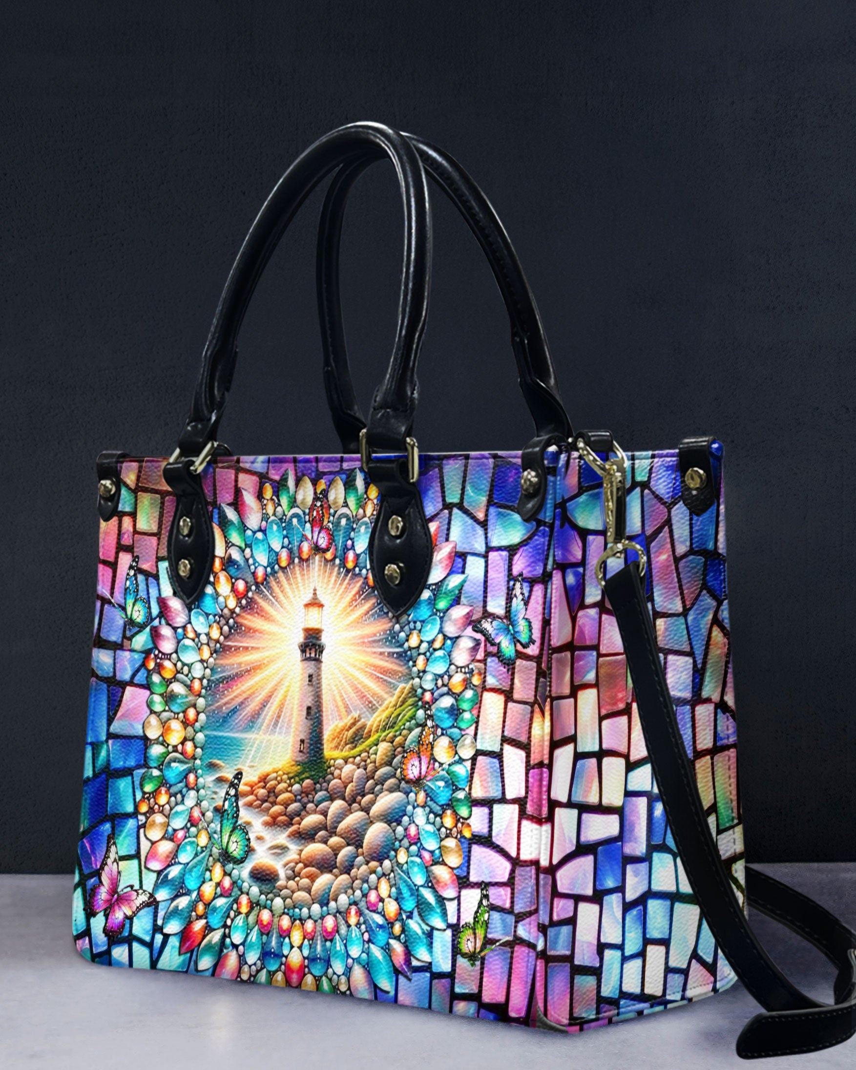 LIGHTHOUSE STAINED GLASS LEATHER HANDBAG - YHLT1106242