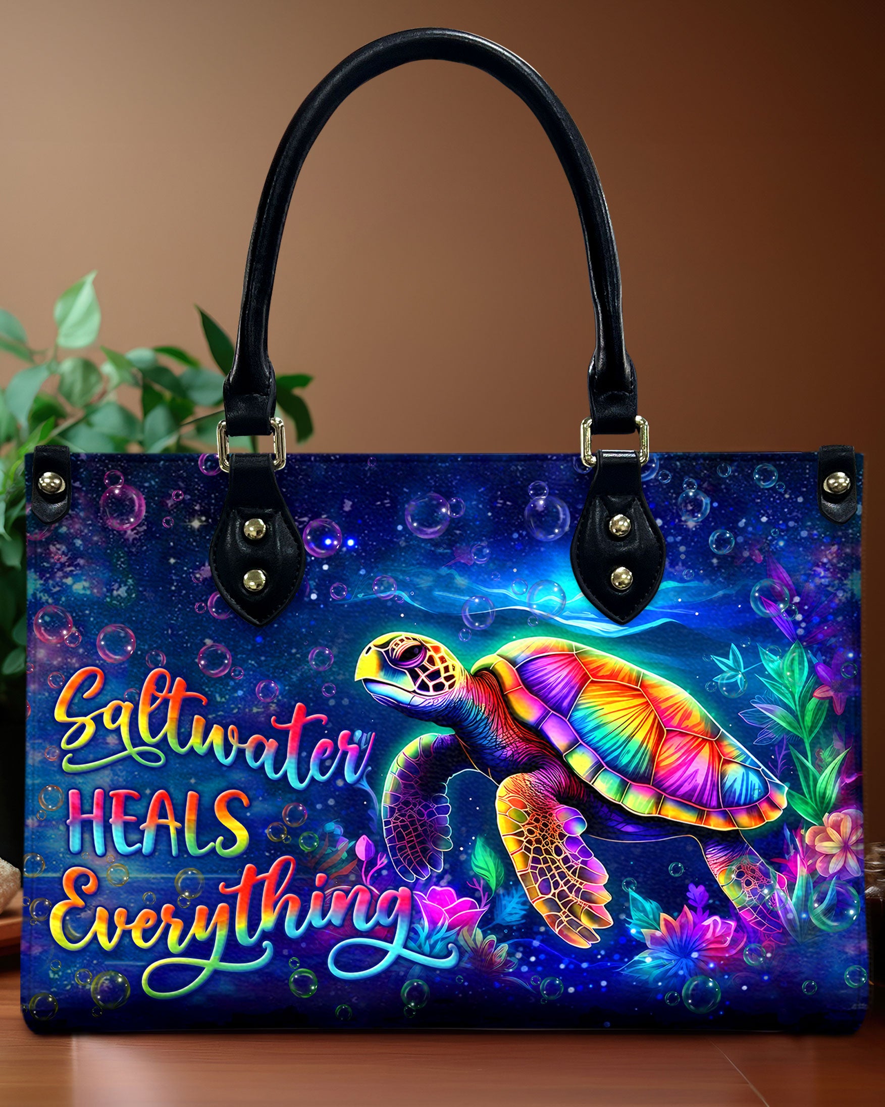 SALTWATER HEALS EVERYTHING TURTLE LEATHER HANDBAG - YHLN0111244