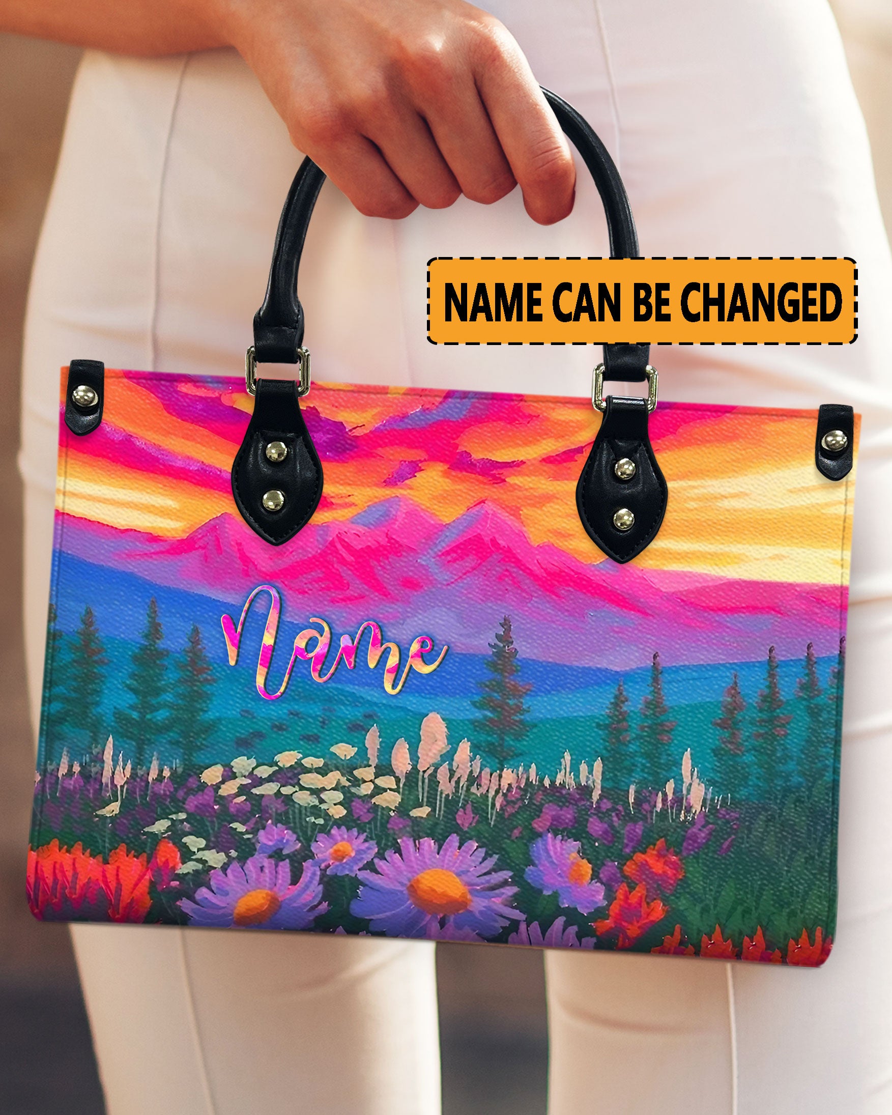 PAINTING COLOFUL FLOWER FIELD LEATHER HANDBAG - YHLN2511244