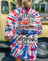 JUST A GIRL WHO LOVES CAMPING AND AMERICA TIE DYE ALL OVER PRINT - TLTW0906232