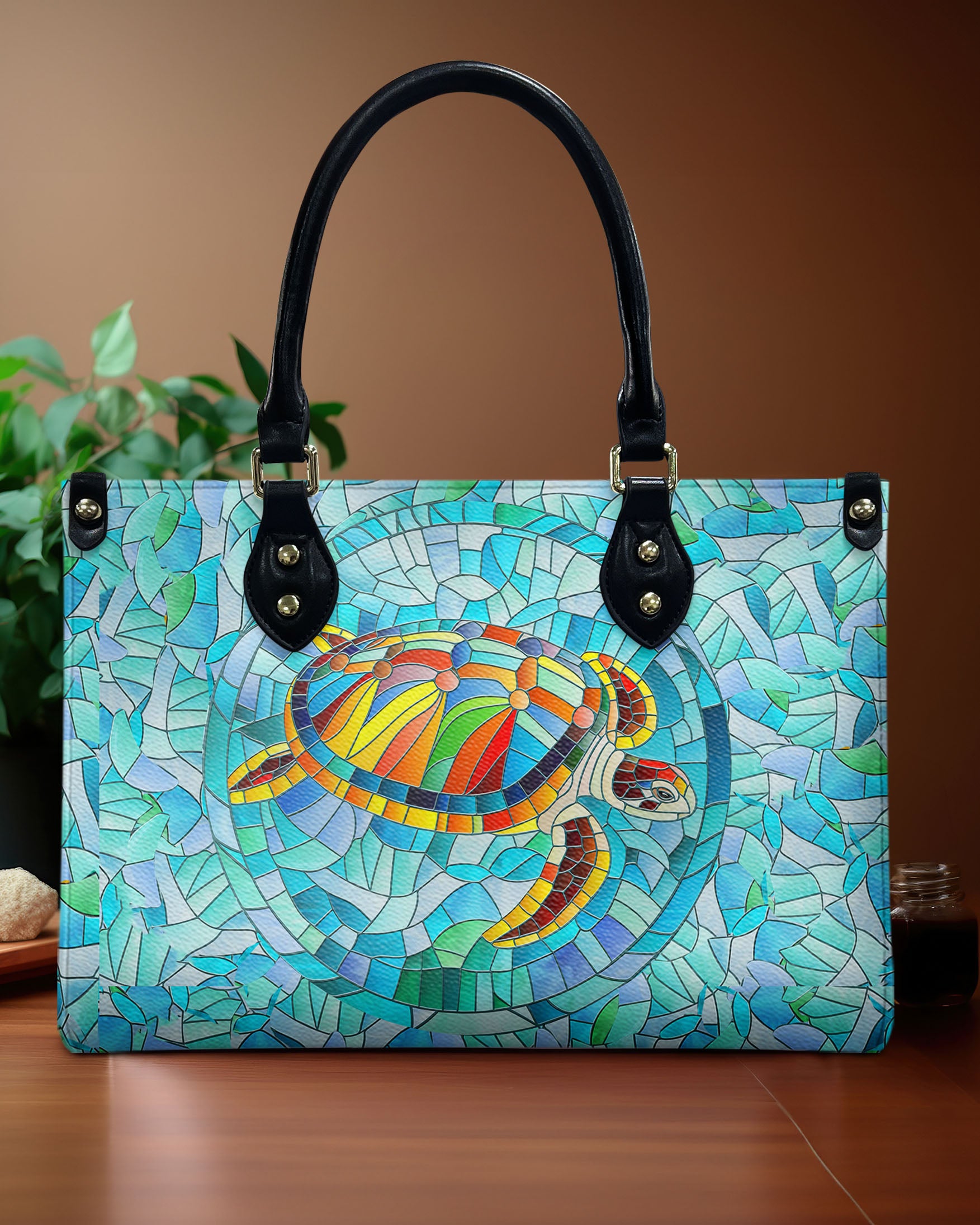 STAINED GLASS TURTLE LEATHER HANDBAG - YHHN1607244