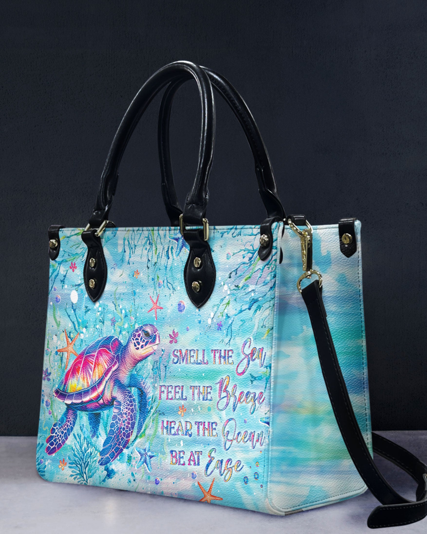 SMELL THE SEA FEEL THE BREEZE TURTLE LEATHER HANDBAG - YHLT0508244