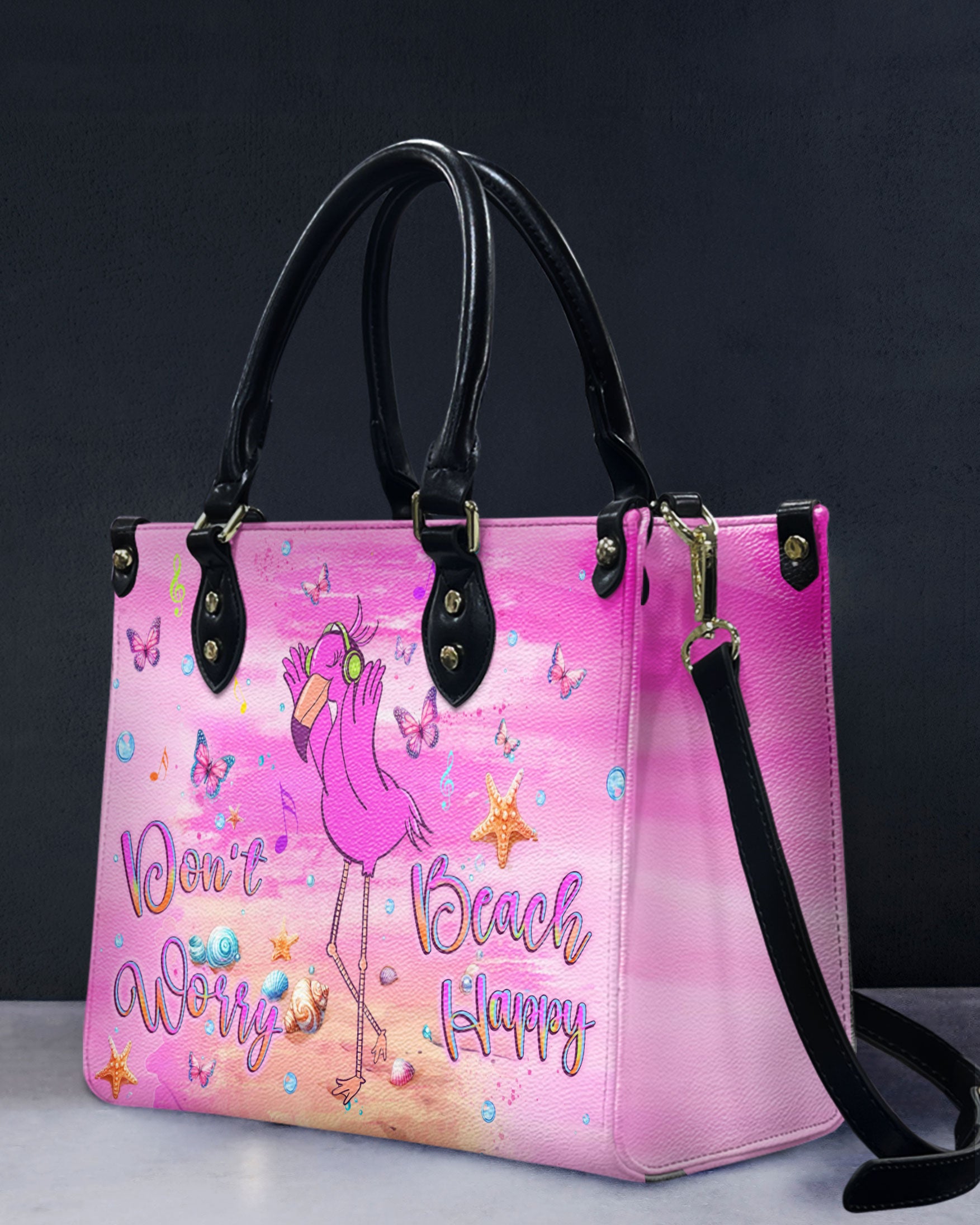 DON'T WORRY BEACH HAPPY FLAMINGO LEATHER HANDBAG - YHLT0310244