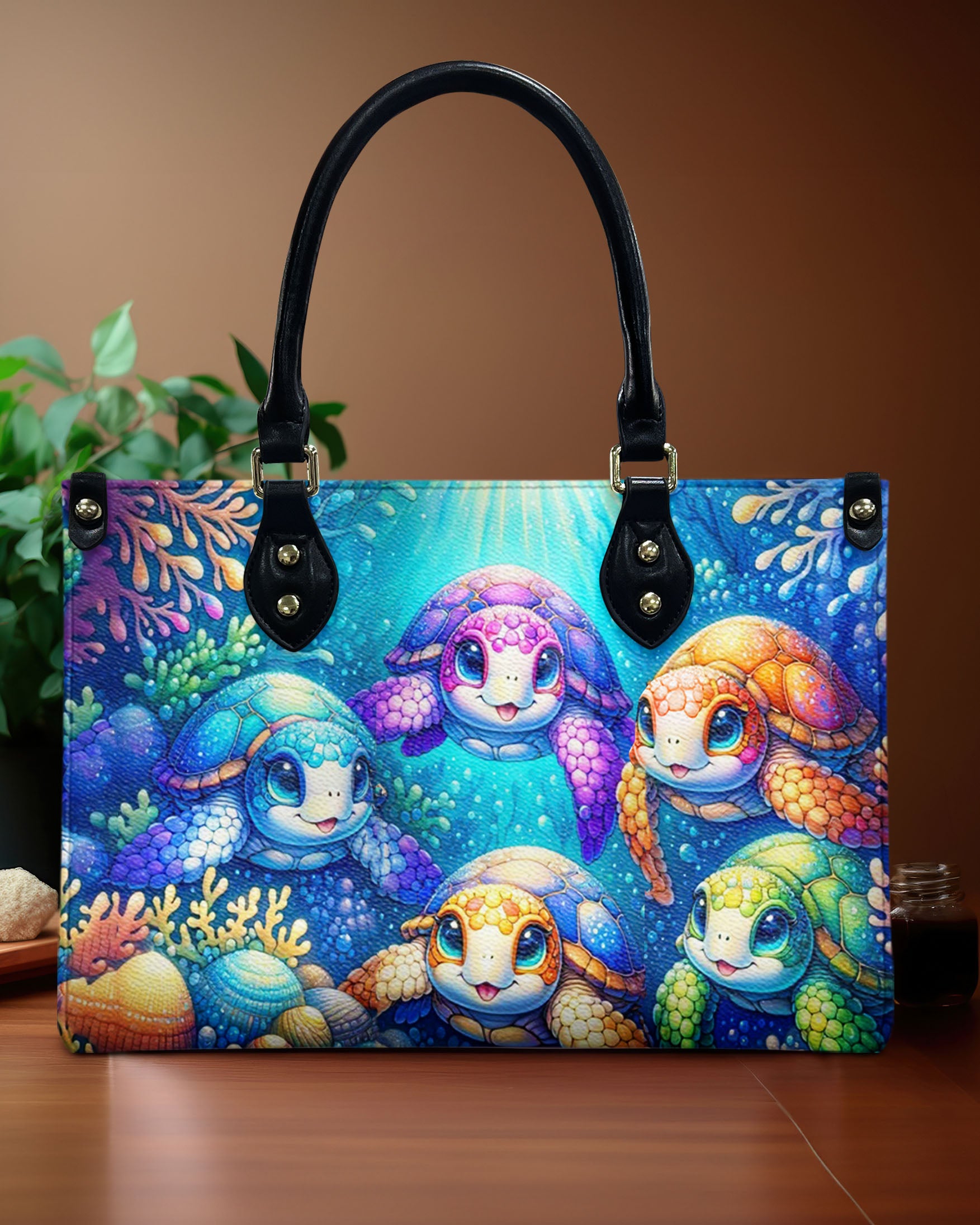 OCEAN TURTLES LEATHER HANDBAG - YHHN0907243