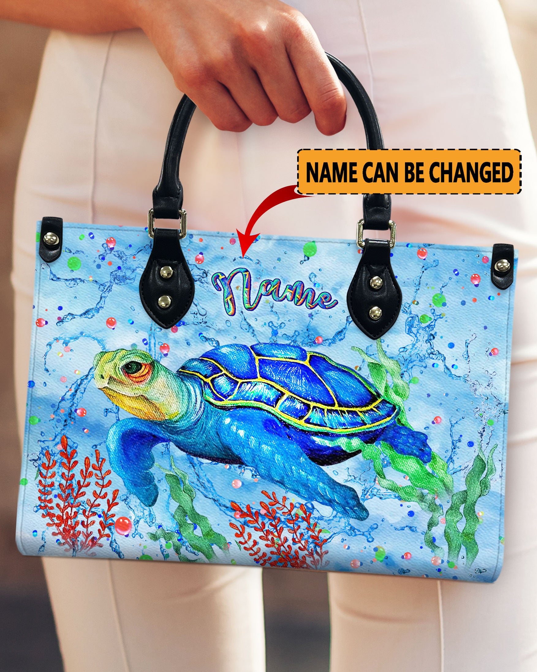 PAINTING SEA TURTLE LEATHER HANDBAG - YHLN2612244