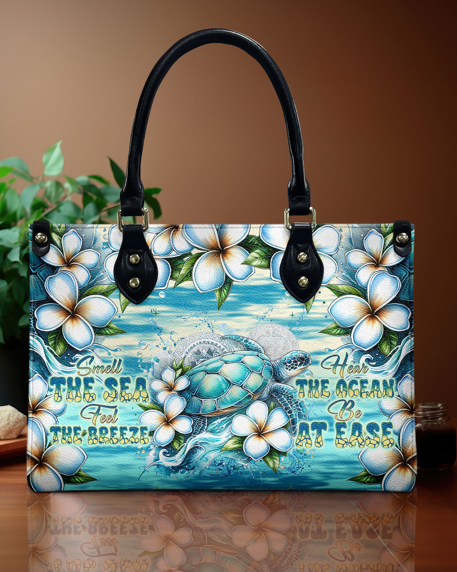 SMELL THE SEA FEEL THE BREEZE TURTLE LEATHER HANDBAG - TLNT1007244