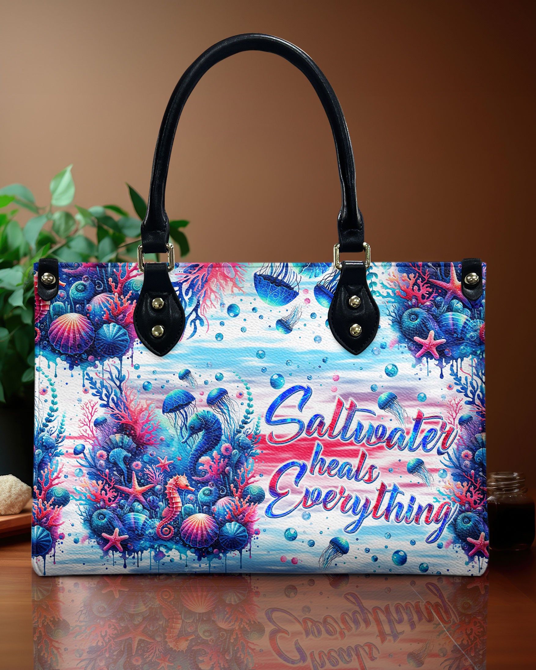 SALTWATER HEALS EVERYTHING UNDERSEA LEATHER HANDBAG - TLNT1906245