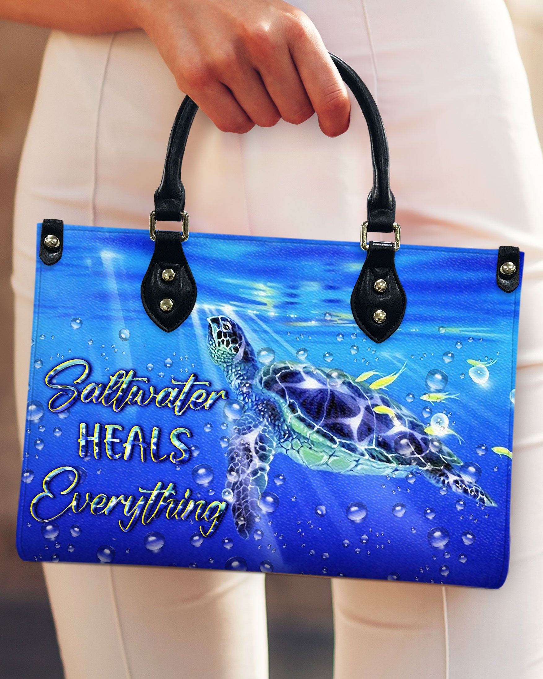 SALTWATER HEALS EVERYTHING TURTLE LEATHER HANDBAG - YHLN2009246