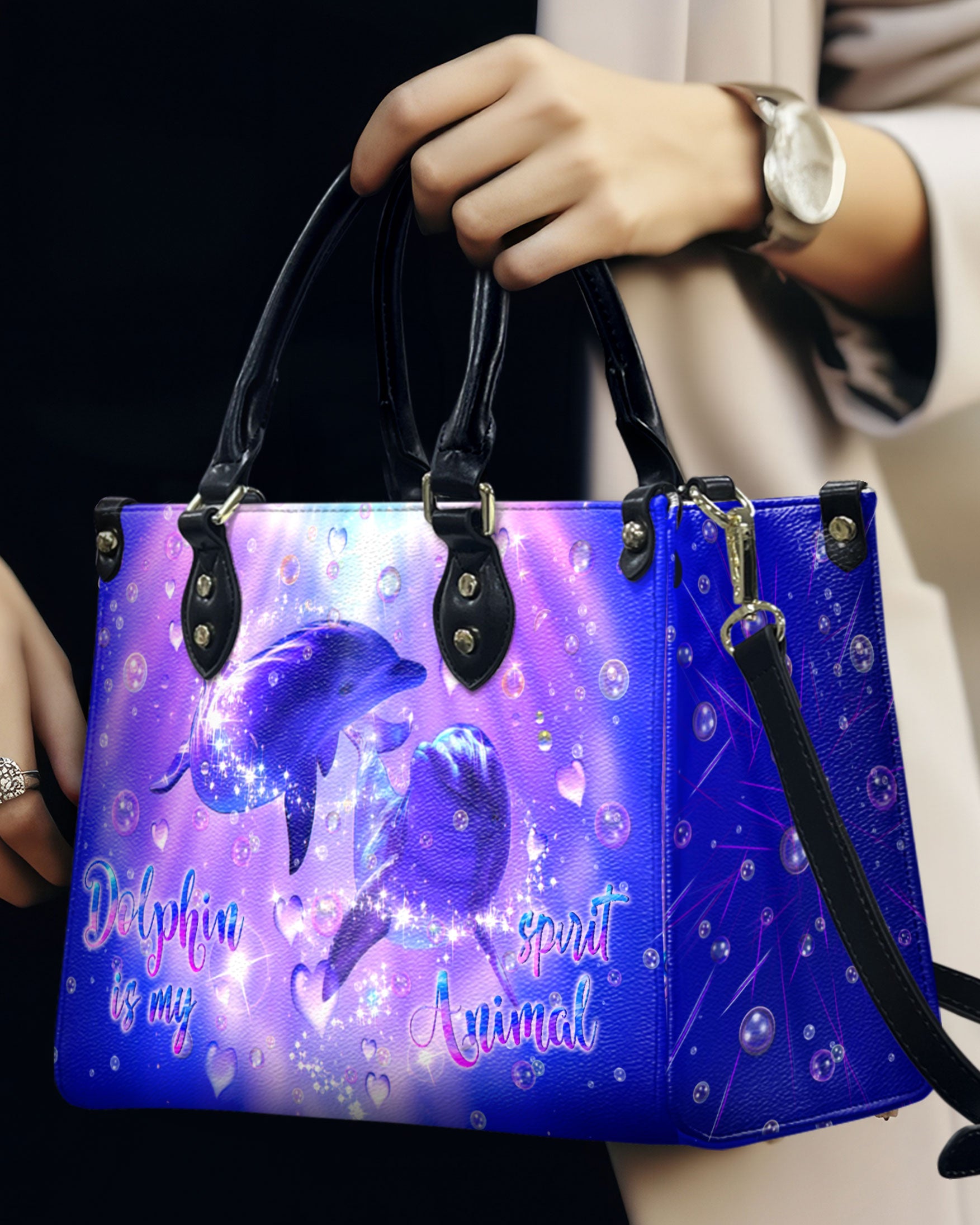 DOLPHIN IS MY SPIRIT ANIMAL LEATHER HANDBAG - YHLN0207244