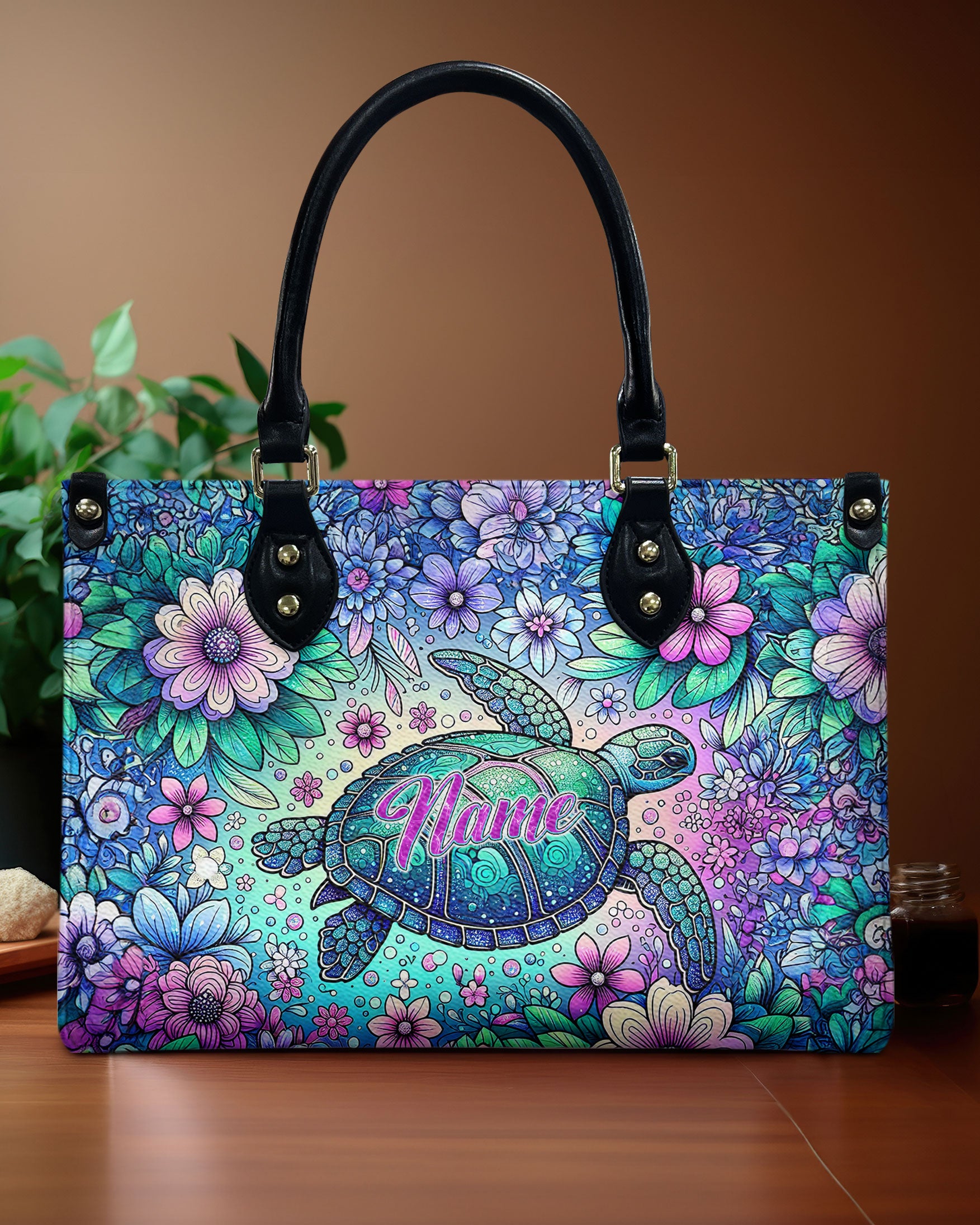 SEA TURTLE FLORAL LEATHER HANDBAG - TLNT1206245